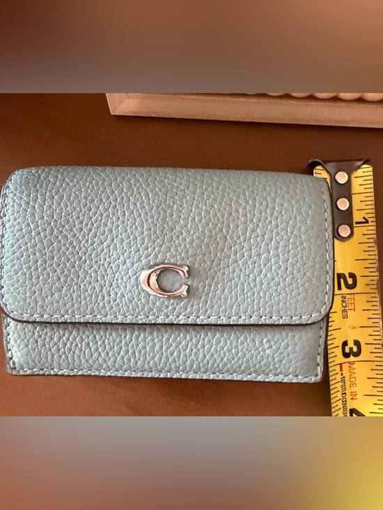 Coach Pebbled Leather Small Wallet in Light Blue - Picture 9 of 14